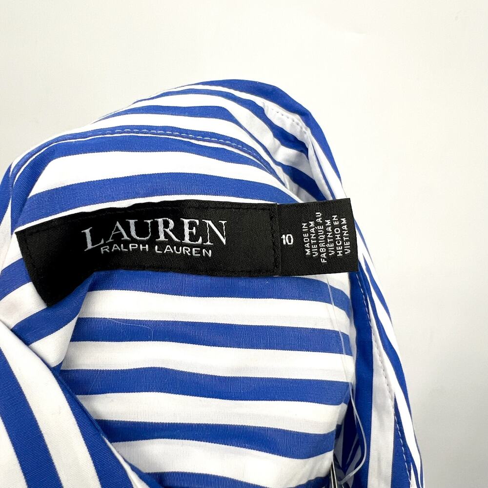 LAUREN RALPH LAUREN Kahwell Shirt Dress Size 10 Blue White Stripe Tie Waist NWT - Picture 10 of 15